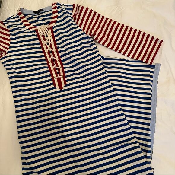 Red White and Blue Patriotic Lace Up J.Crew Maxi Dress EUC 4th of July - Picture 5 of 14